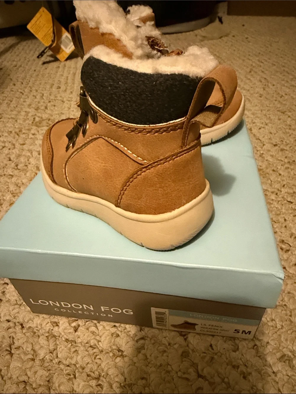 London Fog Kids Tan Faux-Fur Collar Lace-Up Winter Boots